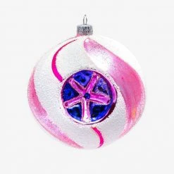 Wiktoria Holiday Pink & White Ball With Star Reflector Ornament