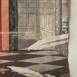 Vintage Art & Objects Late 19th Century Painted Bank Backdrop