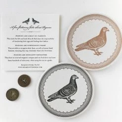 Sesame Letterpress & Design Set Of 2 Letterpress Pigeons Coasters