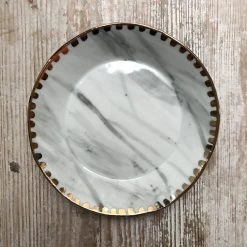 Botticelli Ceramics Carrara Marble Dish With Golden Spotted Rim