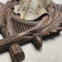 Vintage Antique Black Forest Carved Antlers With Carved Plaque (H37)