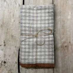 Caravan Set Of 4 Gingham Napkins In Blue & Cognac Dining & Tabletop