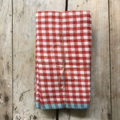 Caravan Set Of 4 Gingham Napkins In Orange & Aqua Dining & Tabletop