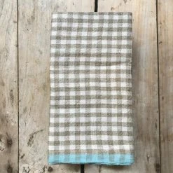 Caravan Dining & Tabletop Gingham Tea Towel In Natural & Aqua