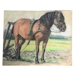 Vintage Art & Objects Evert Rabbers Framed Horse Drawing