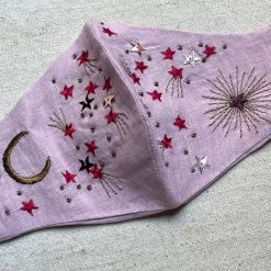 Skippy Cotton Embroidered Pink Celestial Face Mask