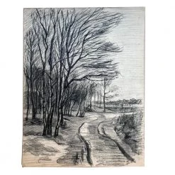 Vintage Art & Objects Evert Rabbers Landscape Drawing 65