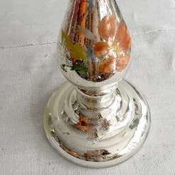 Vintage Decorated 19th Century Mercury Glass Candlestick