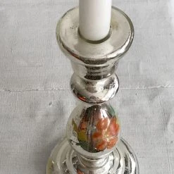 Vintage Decorated 19th Century Mercury Glass Candlestick