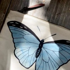 John Derian Company Inc Blue Butterflies Zipper Pouch