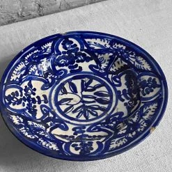 Vintage Dining & Tabletop 19th Century Blue & White Persian Footed Plate (E)