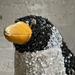 Anke Drechsel Large Addyson Silk Velvet Embroidered Penguin Anke Drechsel Embroidered Animals