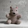 Anke Drechsel Luxus Silk Velvet Embroidered Bear In Old Rose Anke Drechsel Embroidered Animals