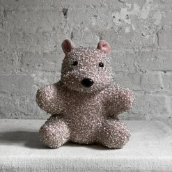 Anke Drechsel Luxus Silk Velvet Embroidered Bear In Old Rose Anke Drechsel Embroidered Animals