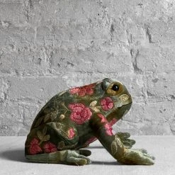 Anke Drechsel Megan Silk Velvet Embroidered Frog In Shaded Lake Anke Drechsel Embroidered Animals