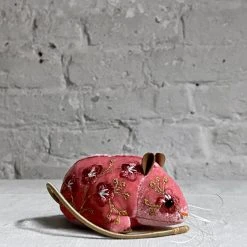 Anke Drechsel Misha Silk Velvet Embroidered Mouse In Sorbet Pink