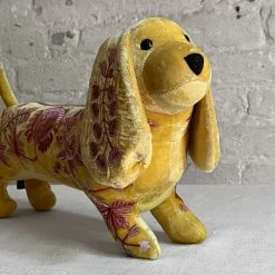 Anke Drechsel Madame Bovary Silk Velvet Dachshund In Corn Yellow Anke Drechsel Embroidered Animals