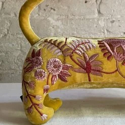 Anke Drechsel Madame Bovary Silk Velvet Dachshund In Corn Yellow Anke Drechsel Embroidered Animals