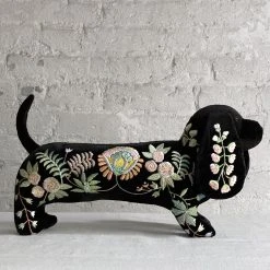Anke Drechsel Madame Bovary Silk Velvet Dachshund In Charcoal Anke Drechsel Embroidered Animals