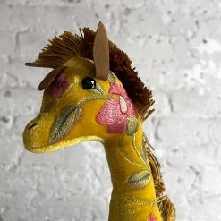 Anke Drechsel Bea Silk Velvet Giraffe In Citrine Anke Drechsel Embroidered Animals