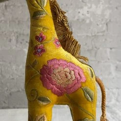Anke Drechsel Bea Silk Velvet Giraffe In Citrine Anke Drechsel Embroidered Animals