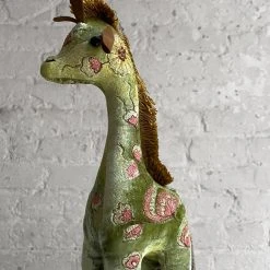 Anke Drechsel Mimosa Silk Velvet Giraffe In Shaded Mint Anke Drechsel Embroidered Animals