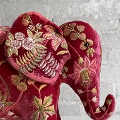 Anke Drechsel Anke Drechsel Embroidered Animals Madame Bovary Silk Velvet Embroidered Elephant In Watermelon