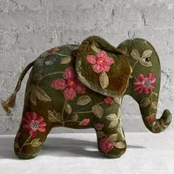 Anke Drechsel Megan Silk Velvet Embroidered Elephant In Shaded Lake Anke Drechsel Embroidered Animals