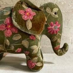 Anke Drechsel Megan Silk Velvet Embroidered Elephant In Shaded Lake Anke Drechsel Embroidered Animals