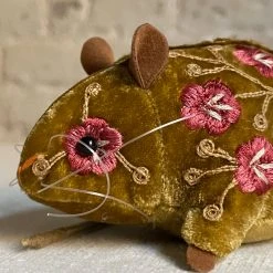 Anke Drechsel Anke Drechsel Embroidered Animals Misha Silk Velvet Embroidered Mouse In Antique Gold