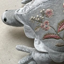 Anke Drechsel Liza Silk Velvet Embroidered Medium Turtle In S Blue Anke Drechsel Embroidered Animals