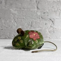 Anke Drechsel Abby Silk Velvet Embroidered Mouse In Emerald Anke Drechsel Embroidered Animals