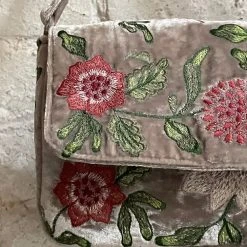 Anke Drechsel Bouquet Embroidered Silk Velvet Shoulder Bag In New Silver Art & Objects