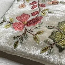 Anke Drechsel Art & Objects Abby Embroidered Silk Velvet Cosmetic Zipper Pouch In Ivory