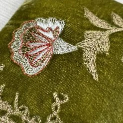 Anke Drechsel Art & Objects Jane Embroidered Silk Velvet Cosmetic Zipper Pouch In Foliate Green