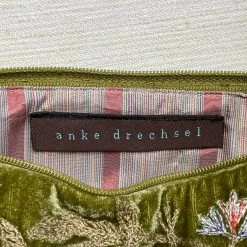 Anke Drechsel Art & Objects Jane Embroidered Silk Velvet Cosmetic Zipper Pouch In Foliate Green