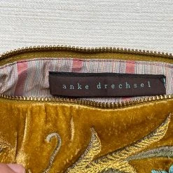 Anke Drechsel Small Goods Lola Embroidered Silk Velvet Perfect Zipper Pouch In Antique Gold