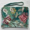 Anke Drechsel Livia Embroidered Silk Velvet Perfect Zipper Pouch In Shaded Lagoon