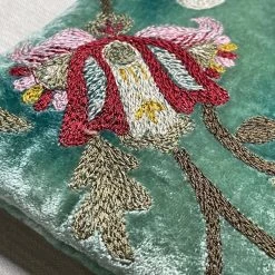 Anke Drechsel Livia Embroidered Silk Velvet Perfect Zipper Pouch In Shaded Lagoon