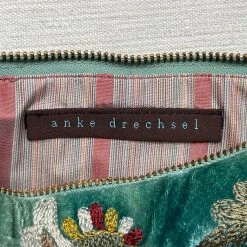 Anke Drechsel Livia Embroidered Silk Velvet Perfect Zipper Pouch In Shaded Lagoon