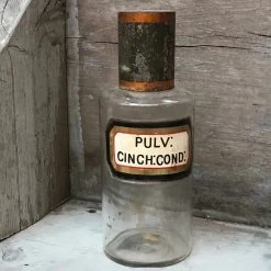 Vintage Glassware 19th Century Apothecary Jar - Pulv: Cinch: Cond: