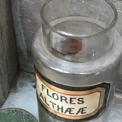 Vintage 19th Century Apothecary Jar -Flores Althææ