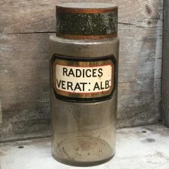 Vintage 19th Century Apothecary Jar - Radices Verat: Alb: Glassware