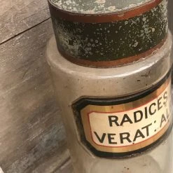 Vintage 19th Century Apothecary Jar - Radices Verat: Alb: Glassware