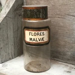 Vintage 19th Century Apothecary Jar - Flores Malvæ Glassware