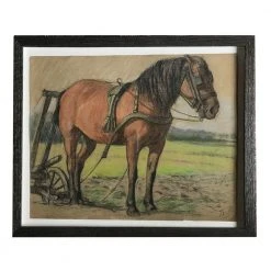 Vintage Art & Objects Evert Rabbers Framed Horse Drawing