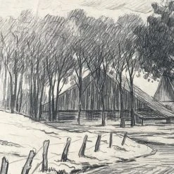 Vintage Evert Rabbers Landscape Drawing 27