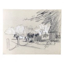 Vintage Evert Rabbers Cow Drawing 41