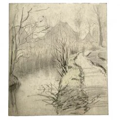 Vintage Evert Rabbers Landscape Drawing 39