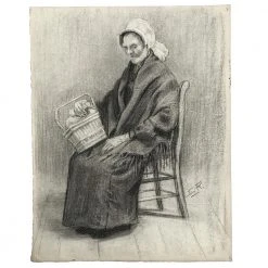 Vintage Art & Objects Evert Rabbers Portrait Drawing 35